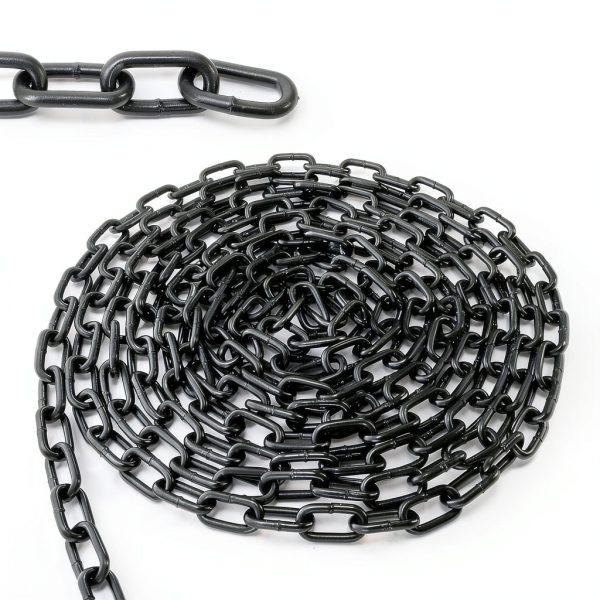 Long Black Chain Link 1/4" x 19.7 Ft, Heavy Duty Metal Porch Swing Chain for Hanging, Carbon Steel Coil Chains for Outdoor Fence, Punching Bag, Hammock Chair, Safe Working Load, Tie Down-1
